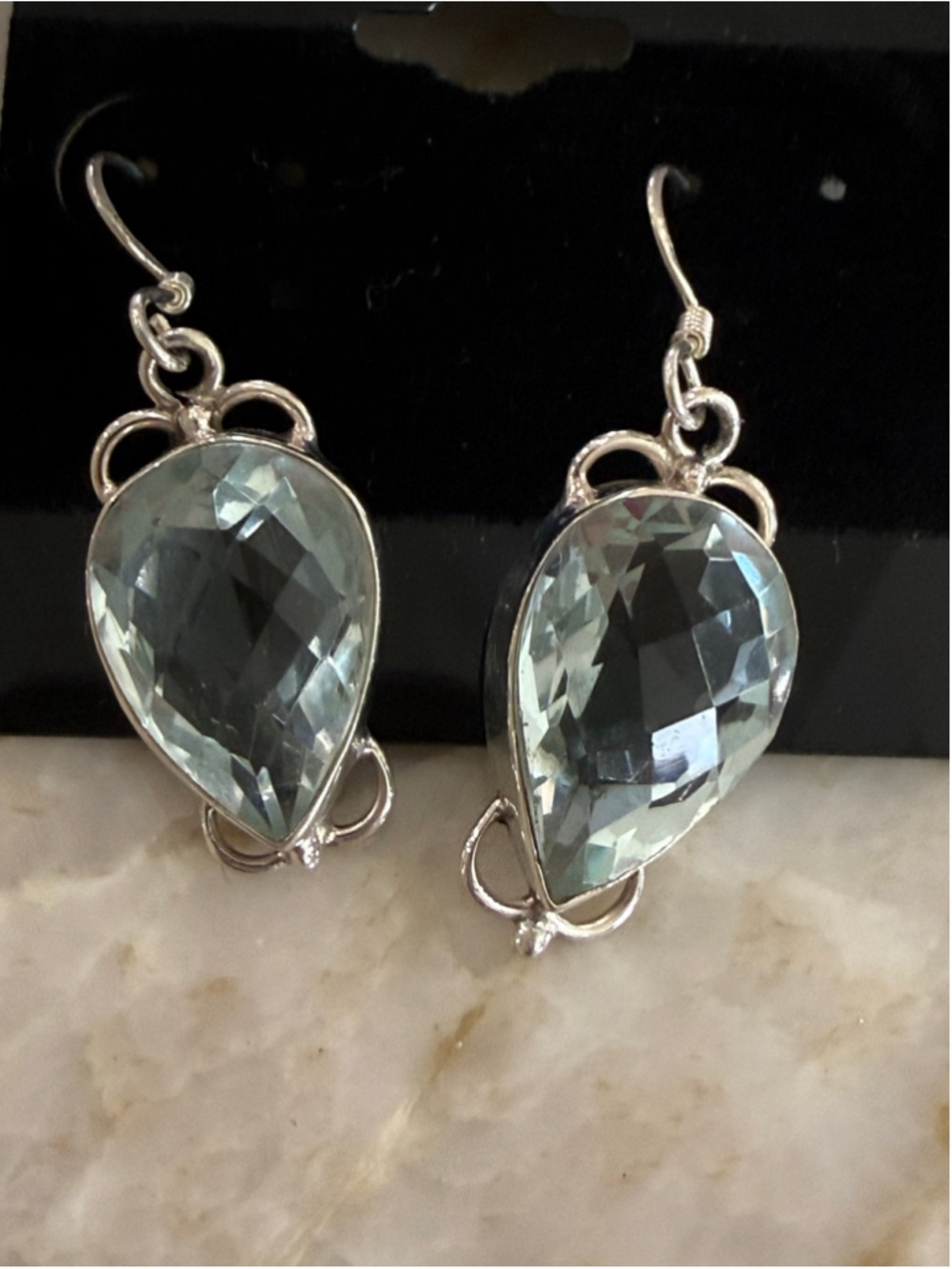 STERLING Teardrop FACETED Gemstone Earrings, Silver and Light Blue/ mint green
